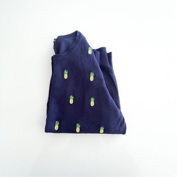 Cable & Gauge Pineapple Cardigan Navy Blue Buttons Women's M Embroidered - Picture 9 of 9